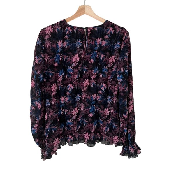 Ganni Floral Pleated Georgette Smock Blouse Purple Size FR 40 US 8-10 M Coquette - Picture 2 of 13